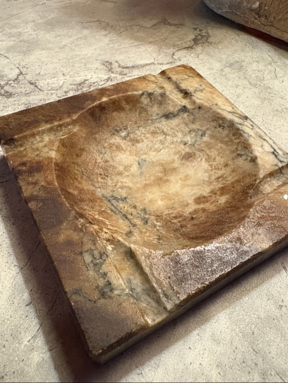 Hand-Carved Stone Ash Tray - Earthy Brown Marble Look Smoking Accessory